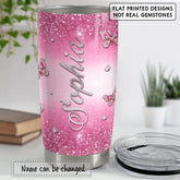 Personalized Pink Butterfly Tumbler Jewelry Style For Animal Lover